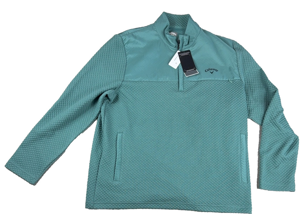 Callaway Golf Pullover Men L Green Textured 1/4 Zip Stretch UPF NWT $90